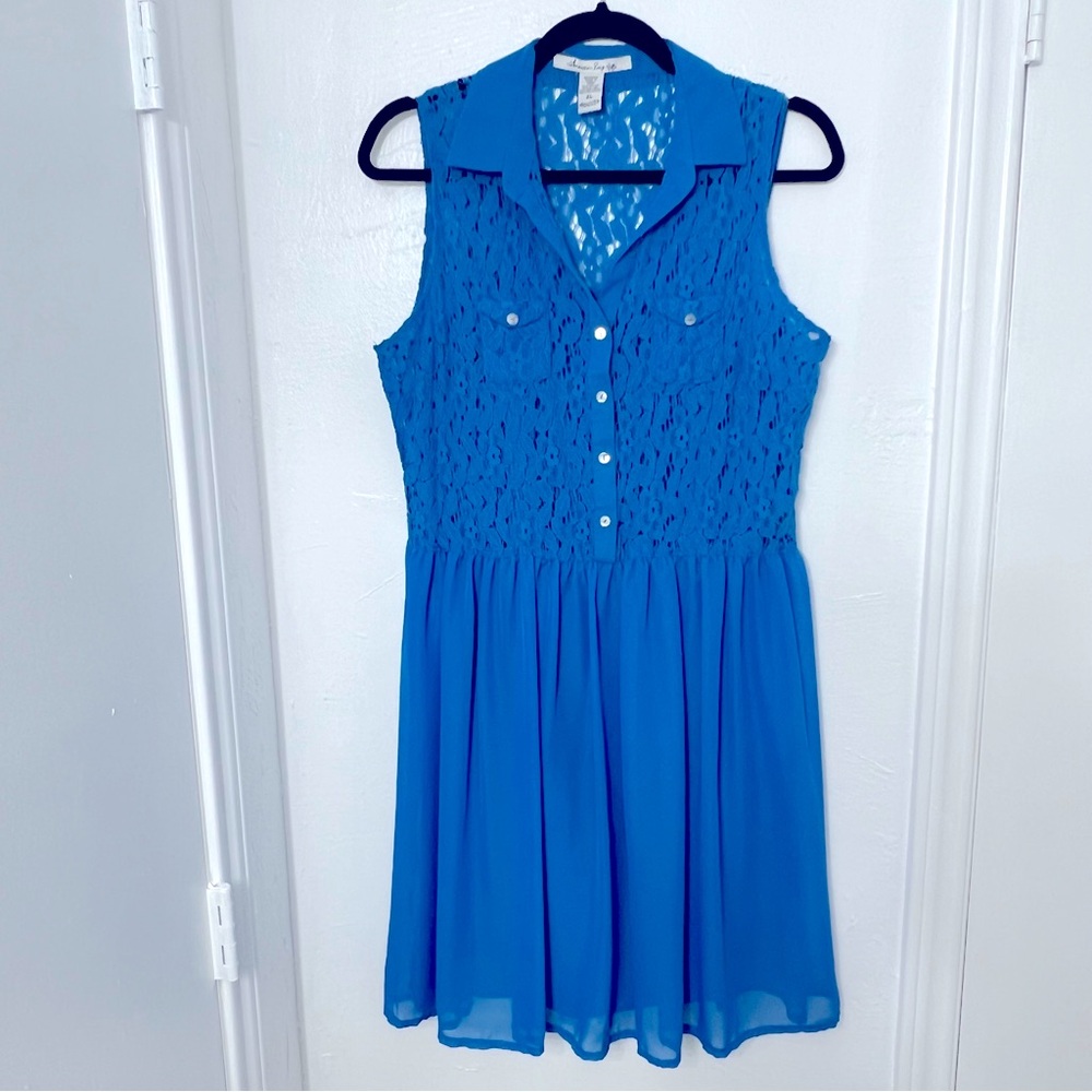 American Rag Cie Women's Cobalt Blue Dress, Sleeveless, Collared, Eyelet, Sz XL